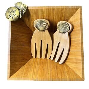 Michael Healy Design Bamboo Salad Bowl & Claws Brass By The Sea Serveware Shells